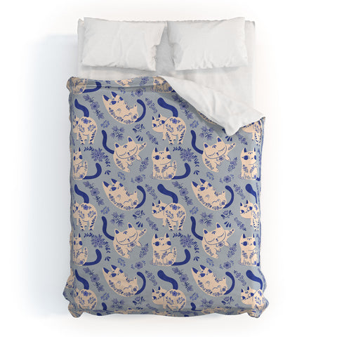 carriecantwell Purrcelin Cats Duvet Cover