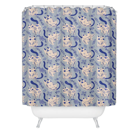 carriecantwell Purrcelin Cats Shower Curtain