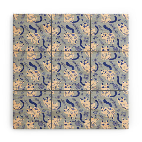 carriecantwell Purrcelin Cats Wood Wall Mural