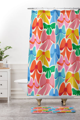 carriecantwell RainBows Bright Multi Retro Shower Curtain And Mat