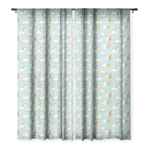 carriecantwell Retro Christmas Winter Dogs Sheer Window Curtain