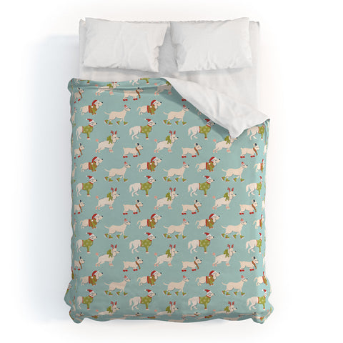 carriecantwell Retro Christmas Winter Dogs Duvet Cover