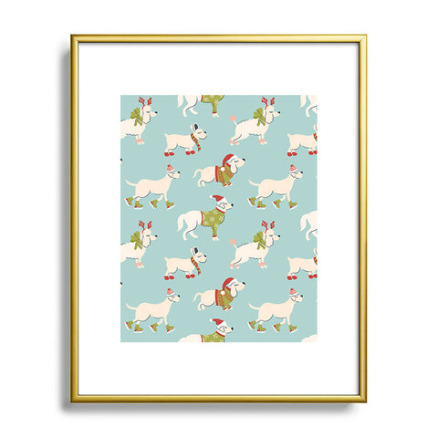 carriecantwell Retro Christmas Winter Dogs Metal Framed Art Print