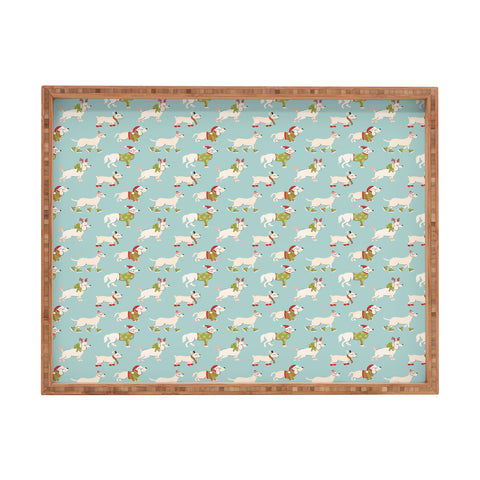 carriecantwell Retro Christmas Winter Dogs Rectangular Tray