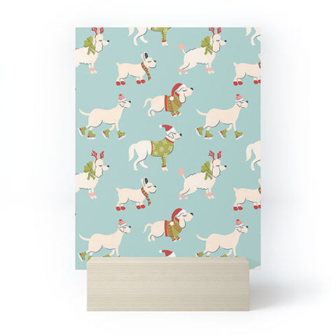 carriecantwell Retro Christmas Winter Dogs Mini Art Print