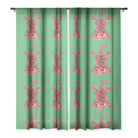 carriecantwell Silly Cat Rug Sheer Window Curtain