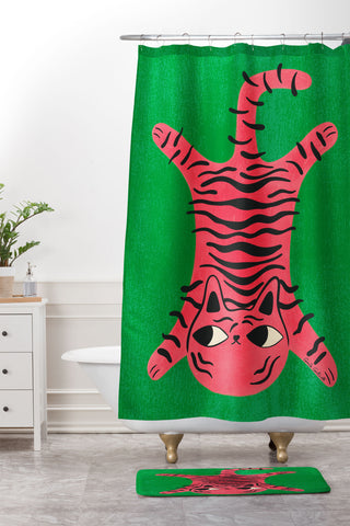carriecantwell Silly Cat Rug Shower Curtain And Mat