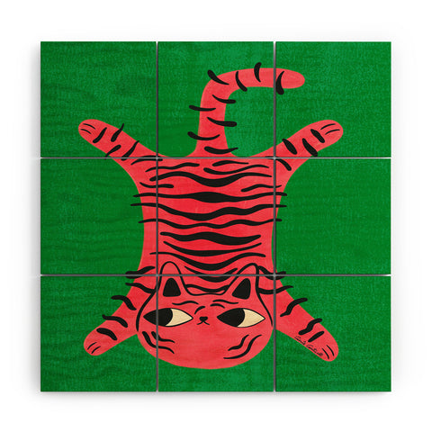 carriecantwell Silly Cat Rug Wood Wall Mural