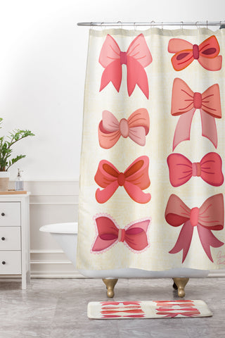 carriecantwell Vintage Pink Bows I Shower Curtain And Mat