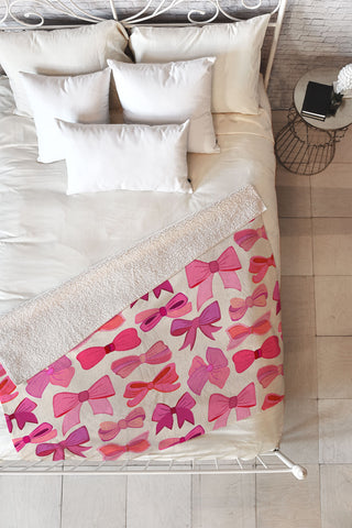 carriecantwell Vintage Pink Bows Fleece Throw Blanket