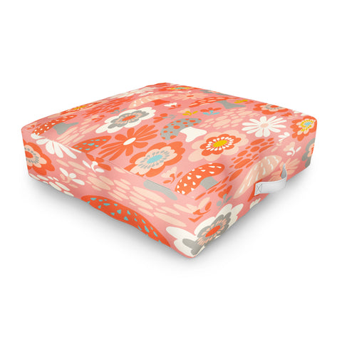 carriecantwell Wild Woodland Floral Mushroom Outdoor Floor Cushion