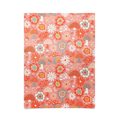 carriecantwell Wild Woodland Floral Mushroom Poster
