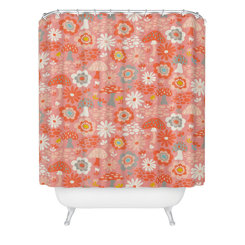 carriecantwell Wild Woodland Floral Mushroom Shower Curtain