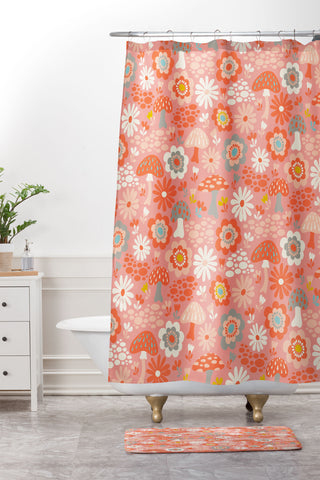 carriecantwell Wild Woodland Floral Mushroom Shower Curtain And Mat