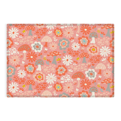 carriecantwell Wild Woodland Floral Mushroom Outdoor Rug