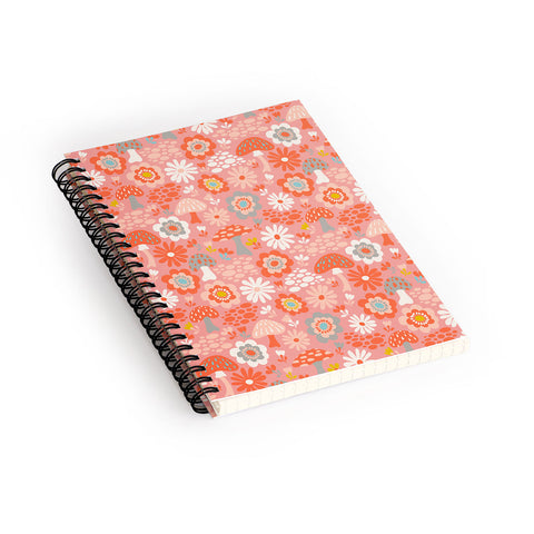 carriecantwell Wild Woodland Floral Mushroom Spiral Notebook