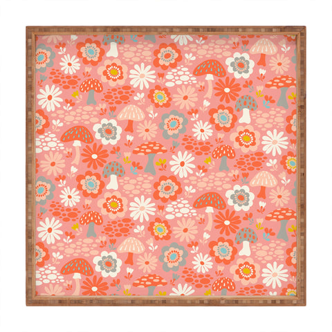 carriecantwell Wild Woodland Floral Mushroom Square Tray