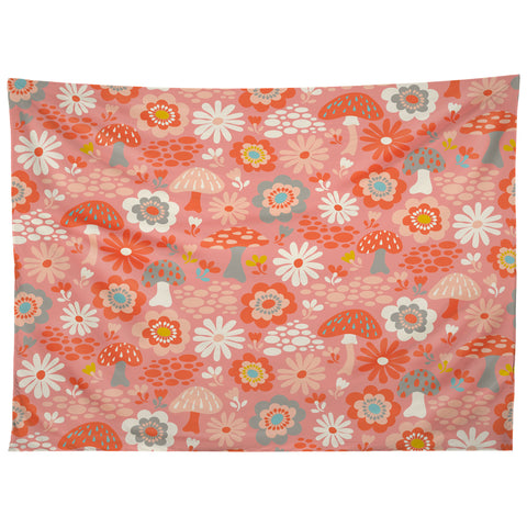 carriecantwell Wild Woodland Floral Mushroom Tapestry