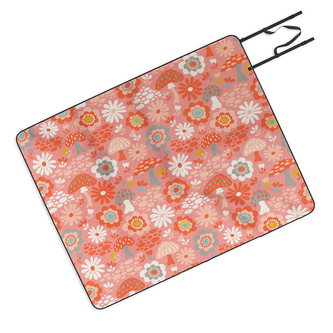 carriecantwell Wild Woodland Floral Mushroom Picnic Blanket