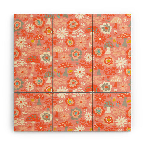 carriecantwell Wild Woodland Floral Mushroom Wood Wall Mural