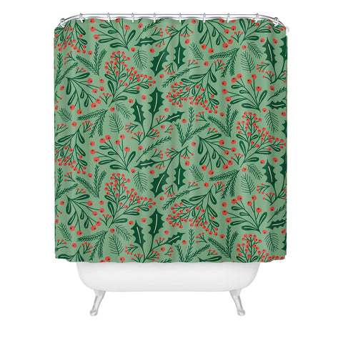 carriecantwell Winter Holiday Floral Shower Curtain
