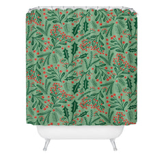 carriecantwell Winter Holiday Floral Shower Curtain