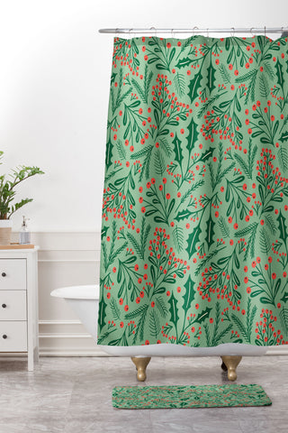 carriecantwell Winter Holiday Floral Shower Curtain And Mat