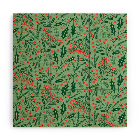 carriecantwell Winter Holiday Floral Wood Wall Mural