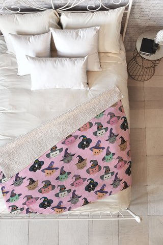 carriecantwell Witchy Kitties Halloween Cats Fleece Throw Blanket