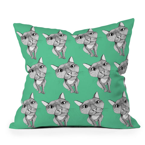 Casey Rogers Cat Repeat Outdoor Throw Pillow