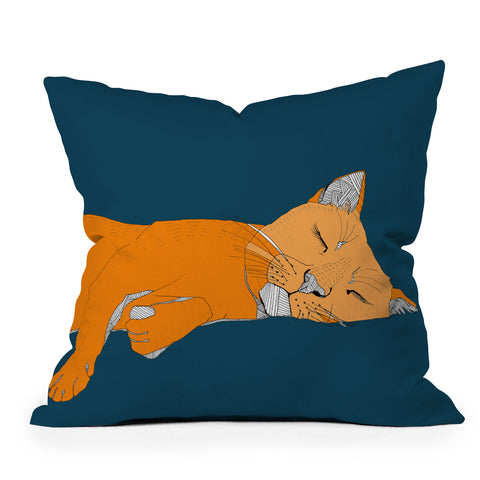 Casey Rogers Sleepy Cat Outdoor Throw Pillow