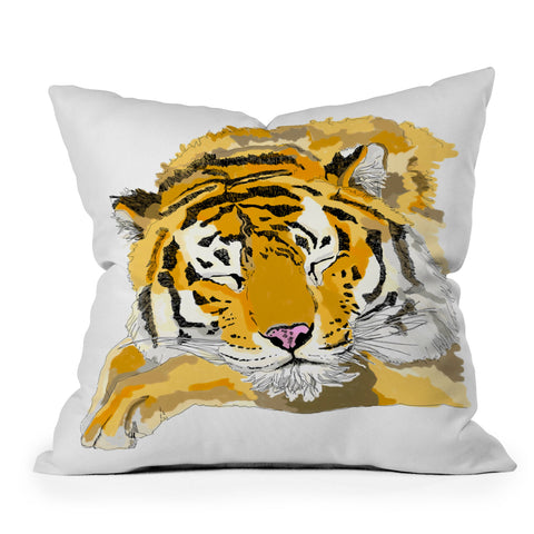 Casey Rogers Sleepy Tiger Outdoor Throw Pillow