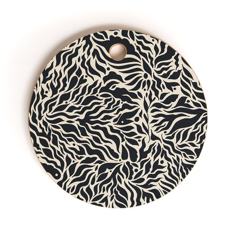 Cassidy Rae Marietta Botanica Black and Cream Cutting Board Round