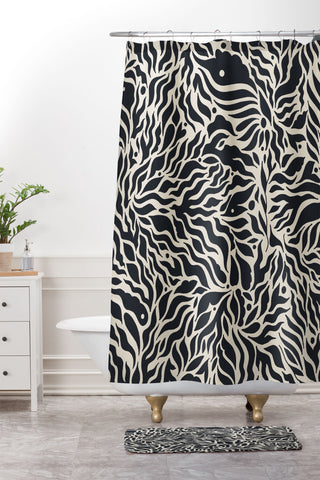 Cassidy Rae Marietta Botanica Black and Cream Shower Curtain And Mat