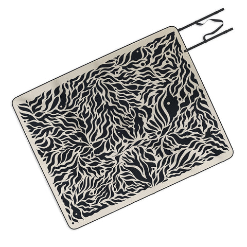 Cassidy Rae Marietta Botanica Black and Cream Picnic Blanket