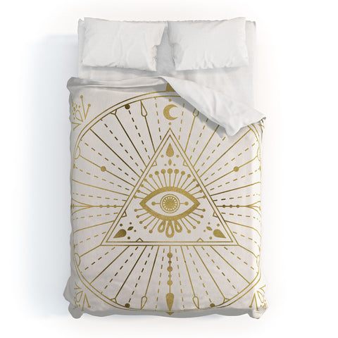 Cat Coquillette AllSeeing Eye Mandala Gold Duvet Cover