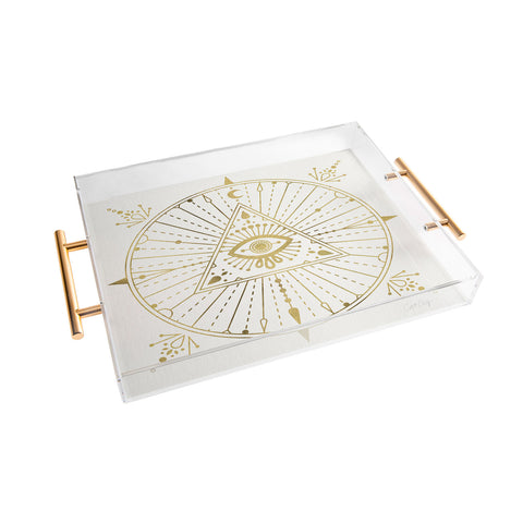 Cat Coquillette AllSeeing Eye Mandala Gold Acrylic Tray