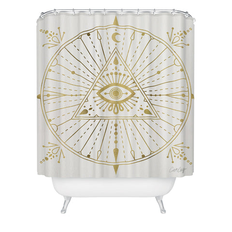 Cat Coquillette AllSeeing Eye Mandala Gold Shower Curtain