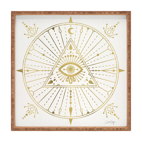Cat Coquillette AllSeeing Eye Mandala Gold Square Tray