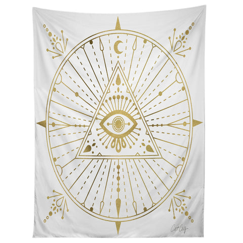 Cat Coquillette AllSeeing Eye Mandala Gold Tapestry