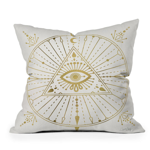 Cat Coquillette AllSeeing Eye Mandala Gold Throw Pillow