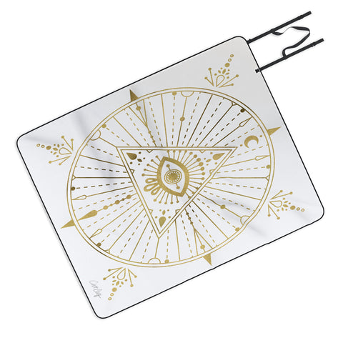 Cat Coquillette AllSeeing Eye Mandala Gold Picnic Blanket