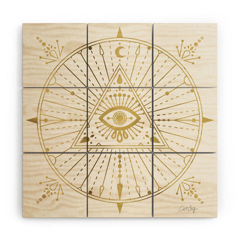 Cat Coquillette AllSeeing Eye Mandala Gold Wood Wall Mural