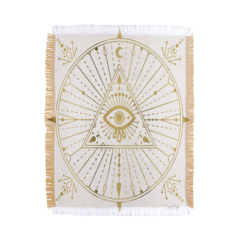 Cat Coquillette AllSeeing Eye Mandala Gold Throw Blanket