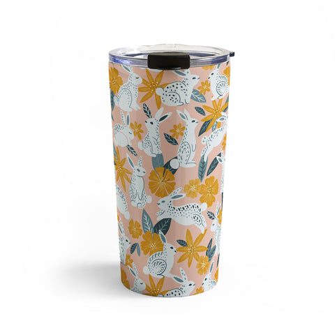 Cat Coquillette Bunnies Blooms Teal Blush Travel Mug