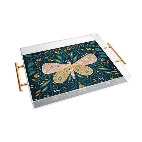 Cat Coquillette Butterfly Symmetry Teal Palet Acrylic Tray