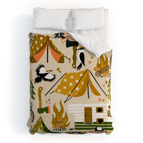 Cat Coquillette Camping Kit Olive Palette Duvet Cover