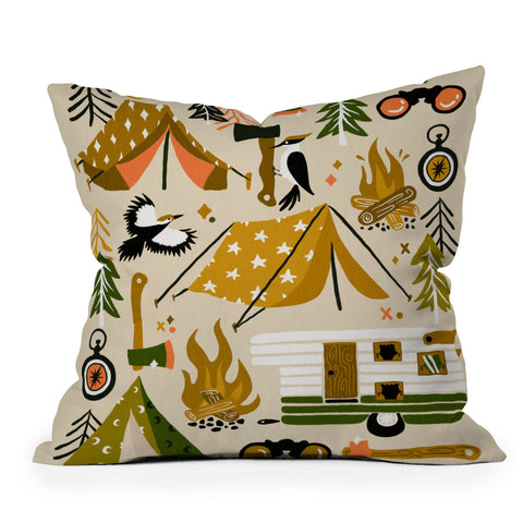 Cat Coquillette Camping Kit Olive Palette Outdoor Throw Pillow