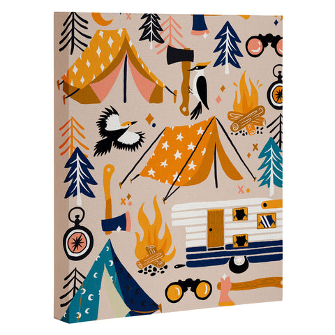 Cat Coquillette Camping Kit Orange Blue Art Canvas