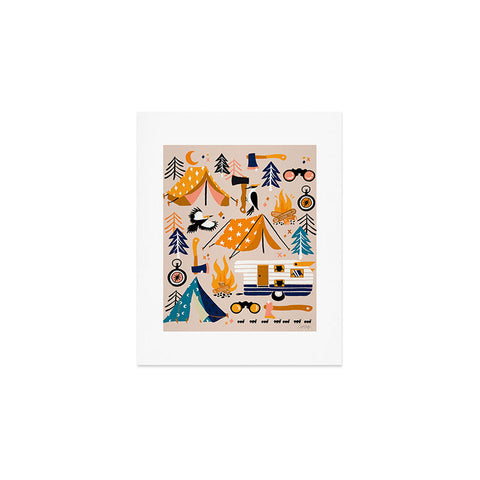 Cat Coquillette Camping Kit Orange Blue Art Print
